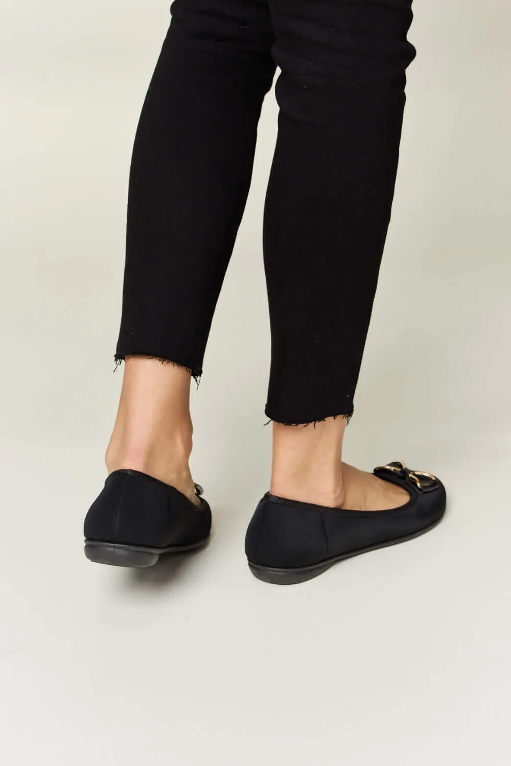 Charcoal Metal Buckle Flats Loafers