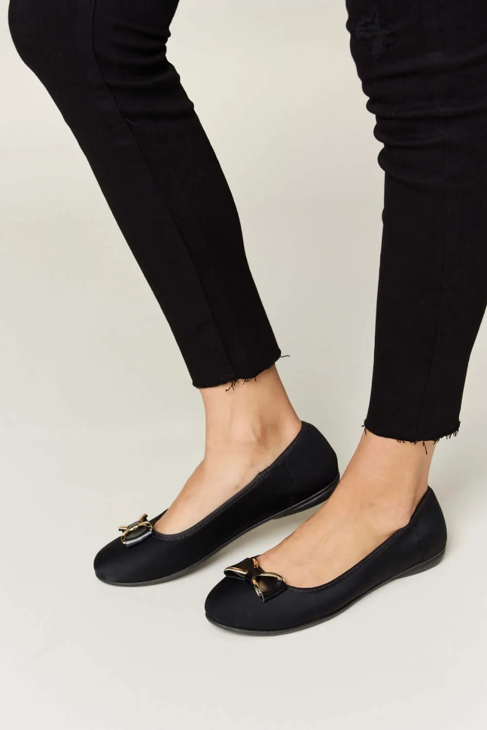 Charcoal Metal Buckle Flats Loafers