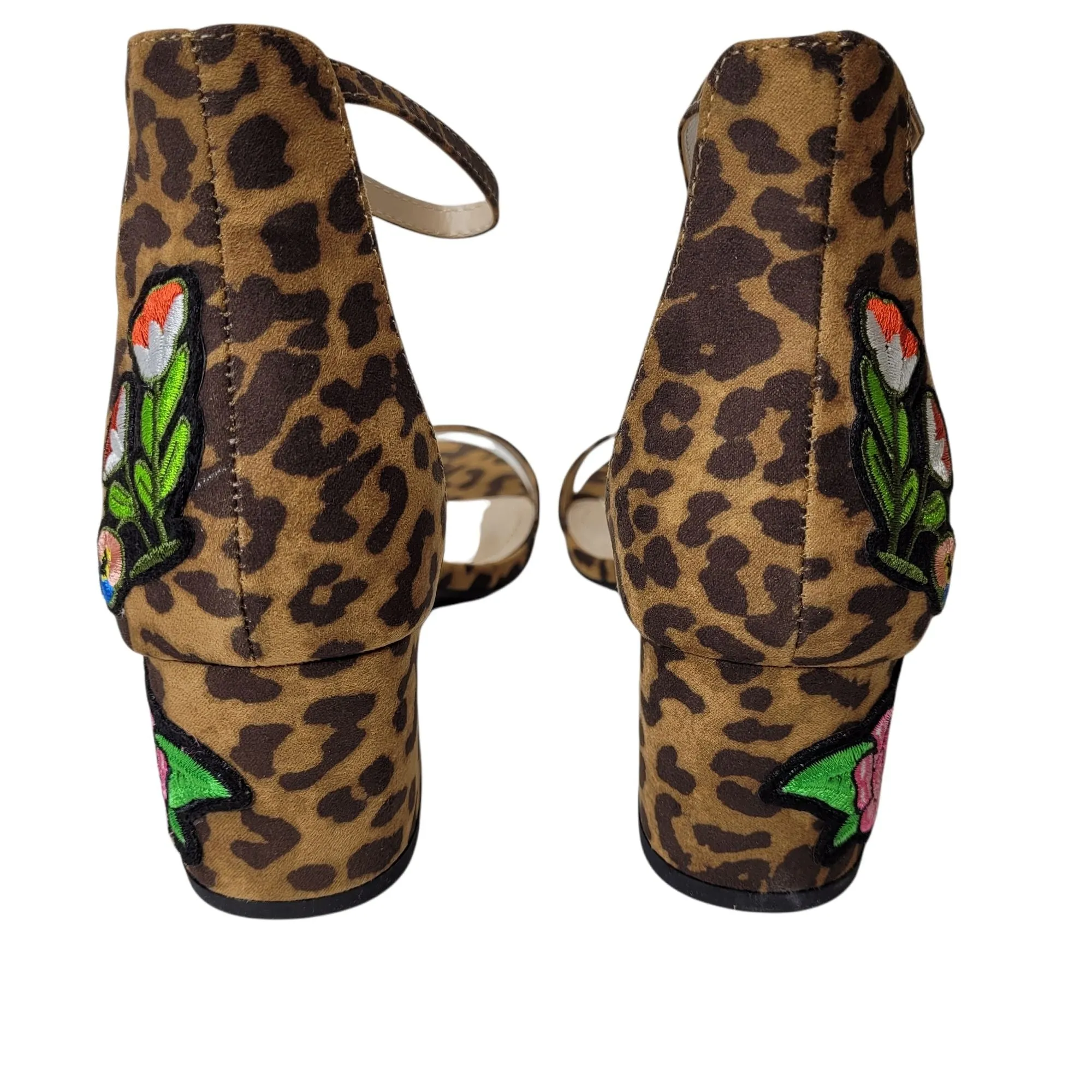 City Classified Women's Leopard Print Block Heel Floral Embroidered Sandals