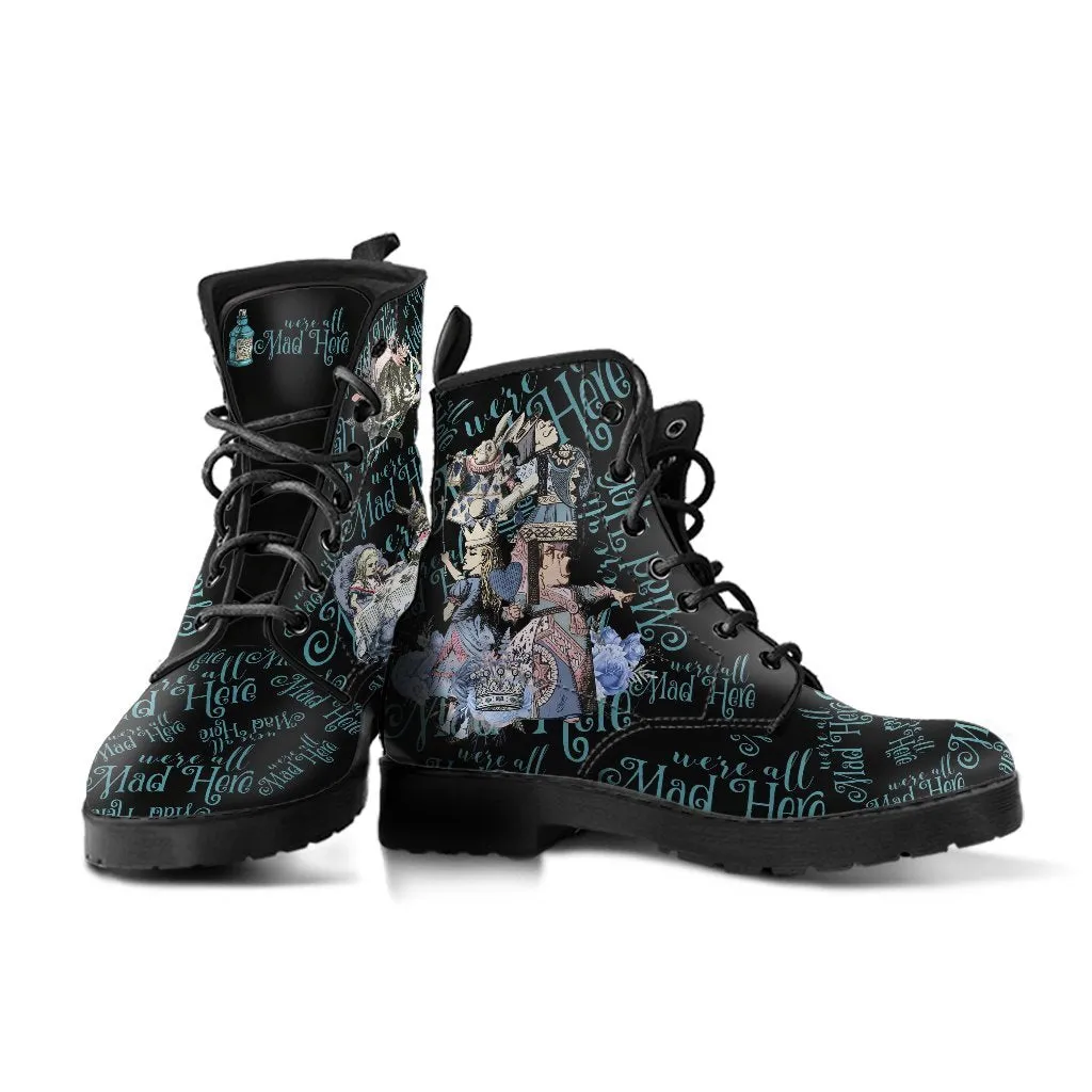 Combat Boots - Alice in Wonderland Gifts #106 Blue Series | Birthday Gifts, Gift Idea, Women's Boots, Lace Up Boots, Custom Shoes