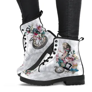 Combat Boots - Alice in Wonderland Gifts #41 Colorful Series | White Boots, Handmade Lace Up Boots, Women's Boots, Custom Shoes