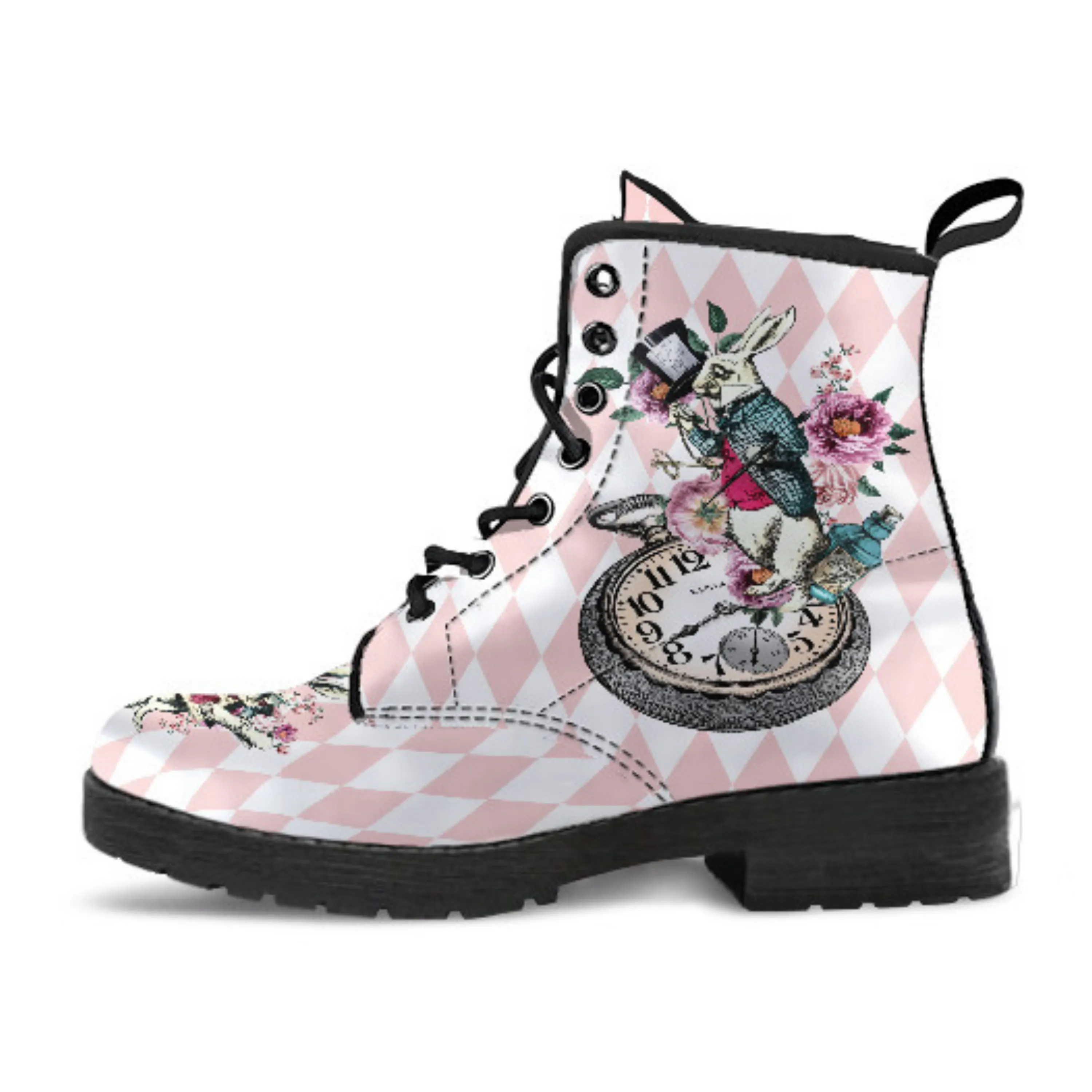 Combat Boots - Alice in Wonderland Gifts #42 Colorful Series | Blush Pink Flat Shoes, Handmade Lace Up Boots, Custom Shoes, Women's Boots