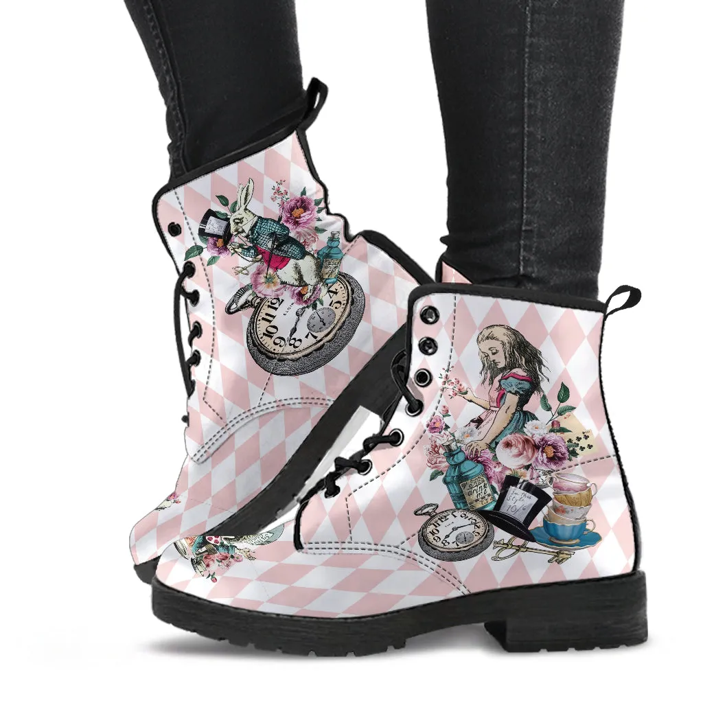 Combat Boots - Alice in Wonderland Gifts #42 Colorful Series | Blush Pink Flat Shoes, Handmade Lace Up Boots, Custom Shoes, Women's Boots