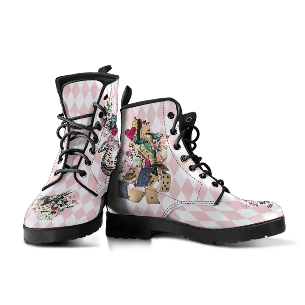Combat Boots - Alice in Wonderland Gifts #42 Colorful Series | Blush Pink Flat Shoes, Handmade Lace Up Boots, Custom Shoes, Women's Boots