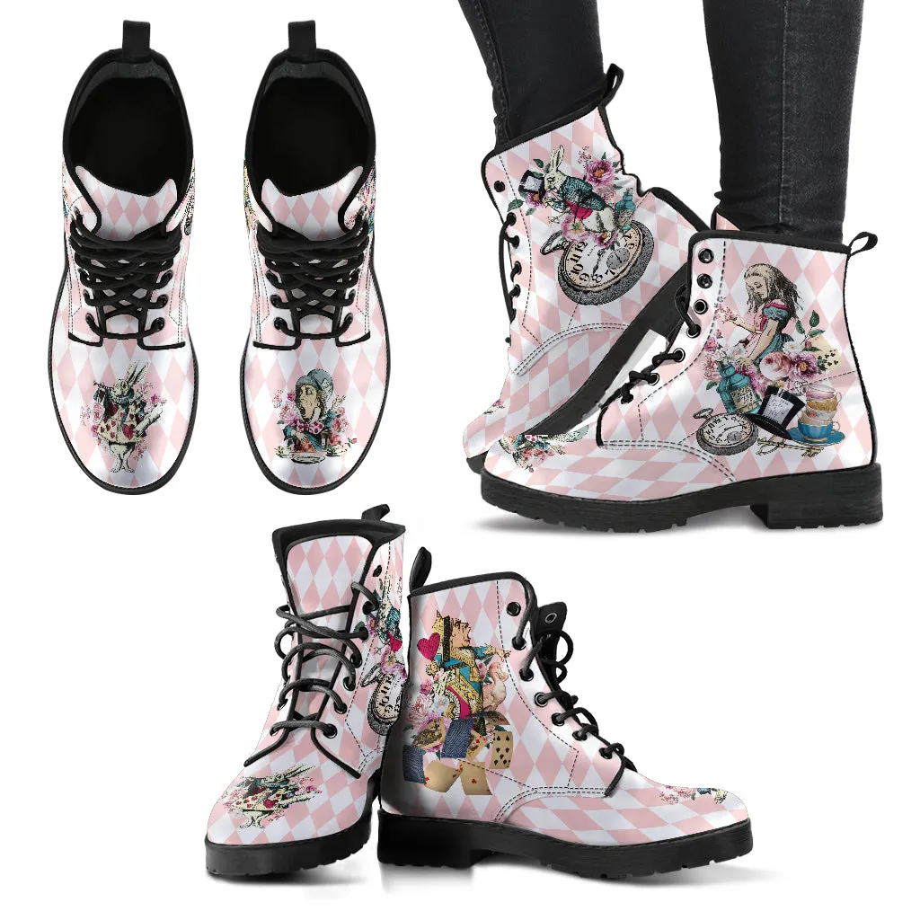 Combat Boots - Alice in Wonderland Gifts #42 Colorful Series | Blush Pink Flat Shoes, Handmade Lace Up Boots, Custom Shoes, Women's Boots