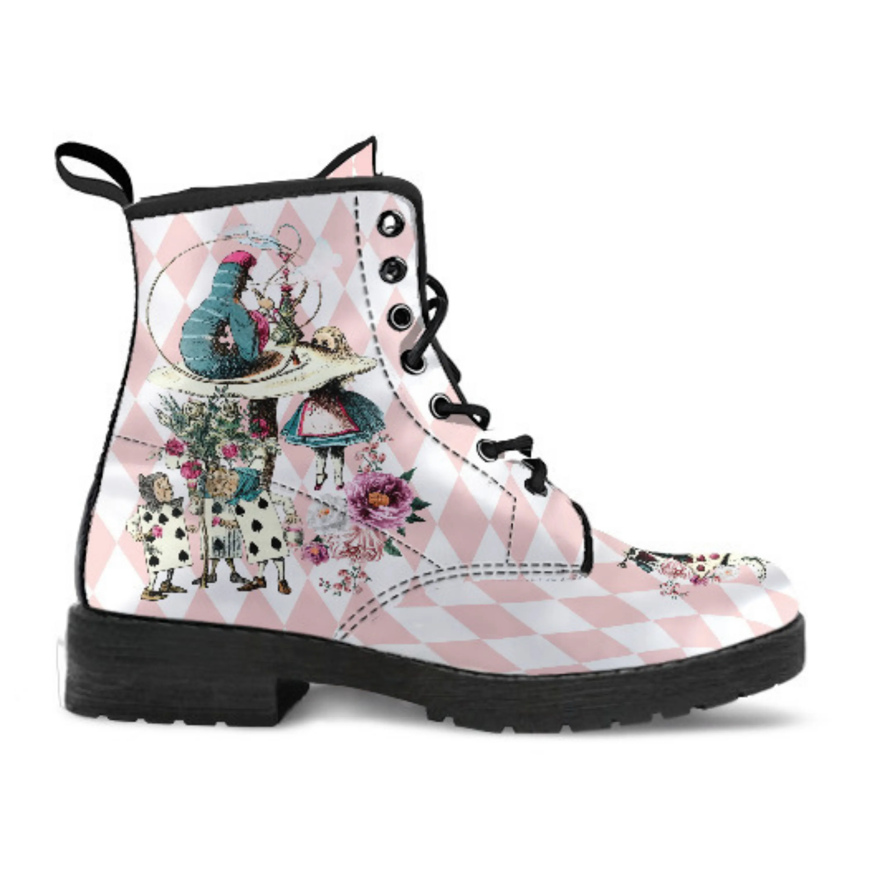 Combat Boots - Alice in Wonderland Gifts #42 Colorful Series | Blush Pink Flat Shoes, Handmade Lace Up Boots, Custom Shoes, Women's Boots
