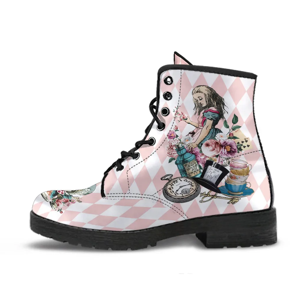 Combat Boots - Alice in Wonderland Gifts #42 Colorful Series | Blush Pink Flat Shoes, Handmade Lace Up Boots, Custom Shoes, Women's Boots