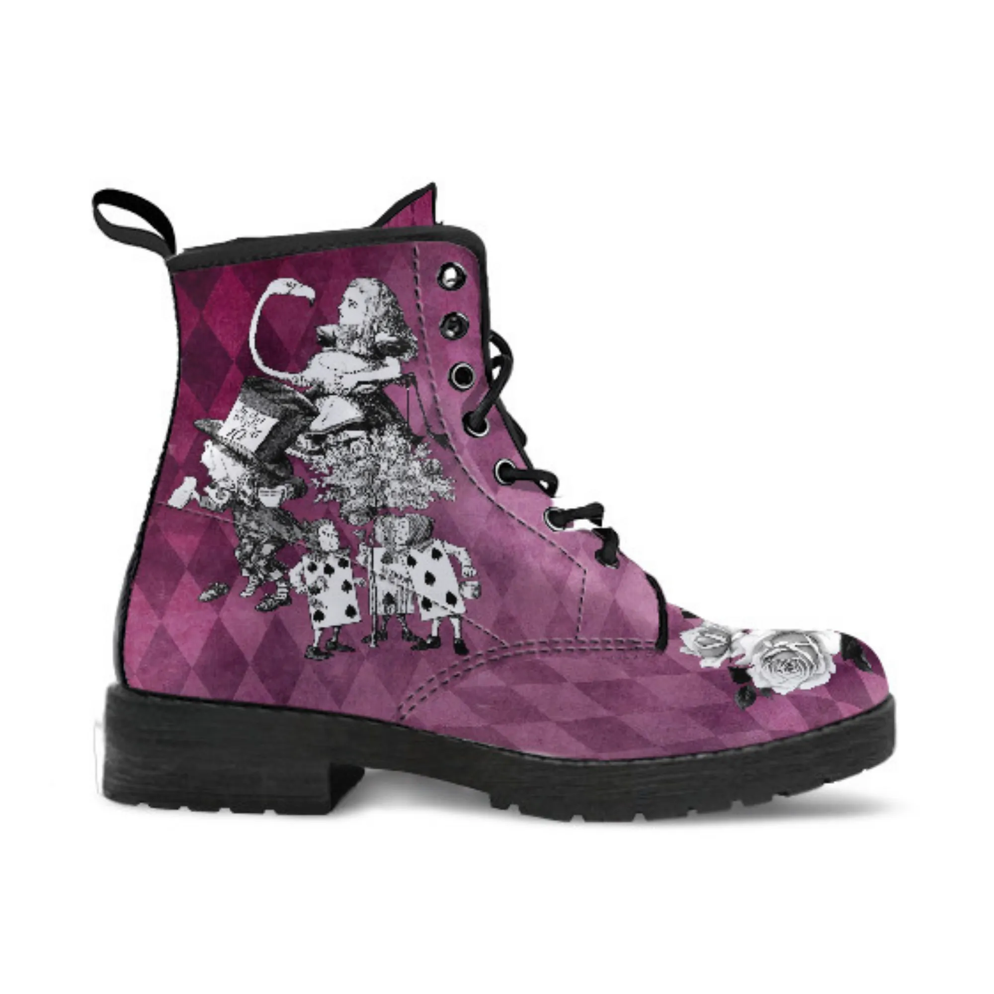 Combat Boots - Alice in Wonderland Gifts #64 Classic Series | Birthday Gifts, Gift Idea, Women's Boots, Custom Shoes, Vegan Shoes, 90s Boots