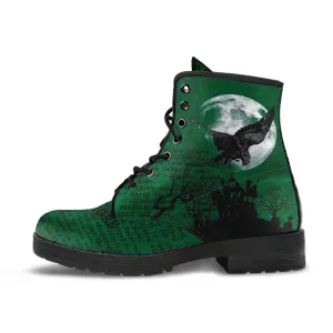 Combat Boots - Edgar Allan Poe Inspired #105 The Raven | Vegan Leather Handmade Lace Up, Custom Shoes Boho, Goth Witch Boots, Gothic Skull