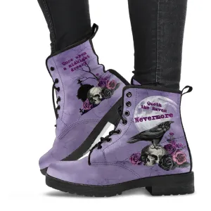 Combat Boots - Edgar Allan Poe Inspired #106 The Raven | Vegan Leather Handmade Lace Up, Custom Shoes Boho, Goth Witch Boots, Gothic Skull