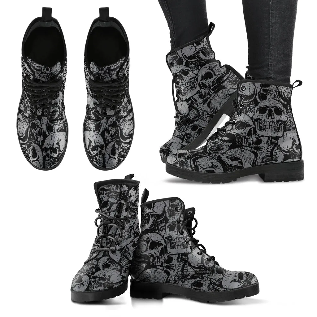 Combat Boots - Gothic Shoes #43 Skulls | Boho Shoes, Goth Boots, Gothic Boots, Vegan Leather Handmade Lace Up, Mens Pirate Boots