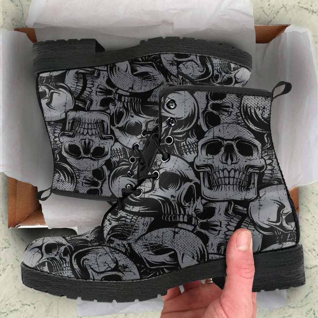 Combat Boots - Gothic Shoes #43 Skulls | Boho Shoes, Goth Boots, Gothic Boots, Vegan Leather Handmade Lace Up, Mens Pirate Boots