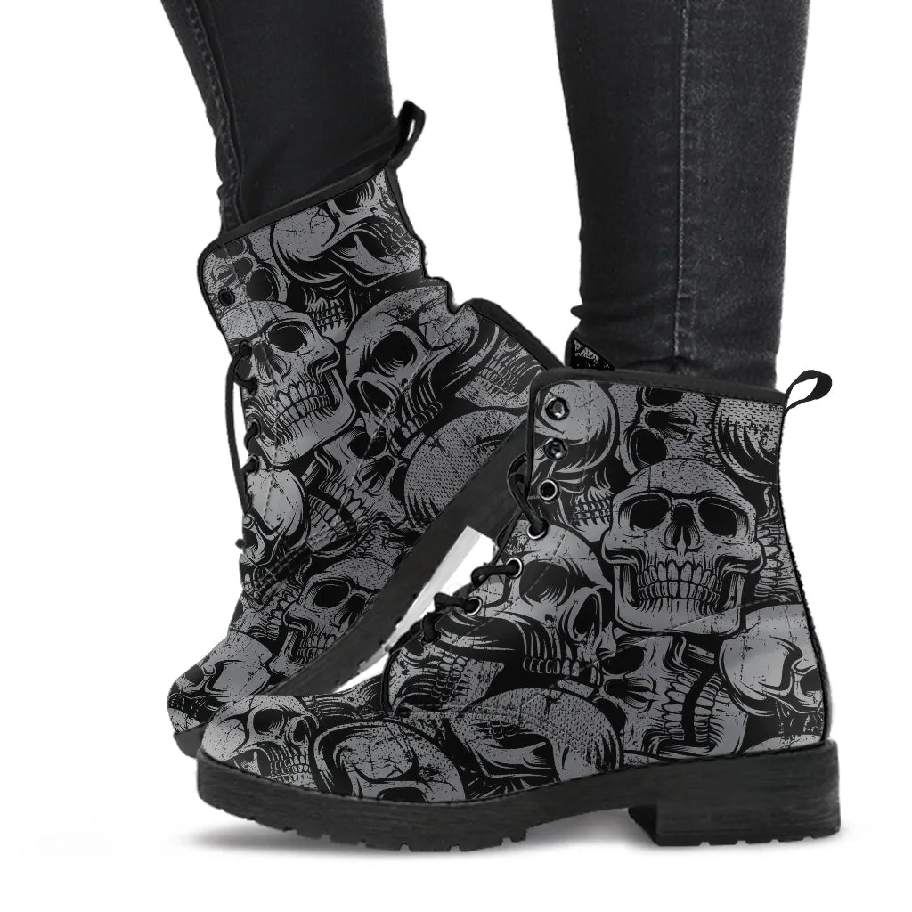 Combat Boots - Gothic Shoes #43 Skulls | Boho Shoes, Goth Boots, Gothic Boots, Vegan Leather Handmade Lace Up, Mens Pirate Boots