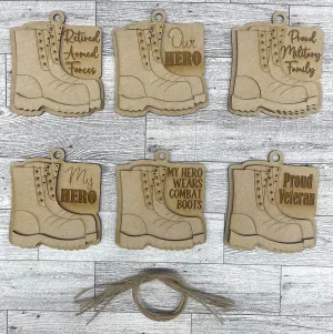 Combat Boots Ornament  cutouts - unpainted wooden cutouts, ready for you to paint (Copy)