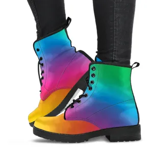 Combat Boots - Rainbow Shoes | Boho Shoes, Handmade Lace Up Boots, Vegan Leather Lace Up Boots Women, Aesthetic Shoes, Sorority Shoes