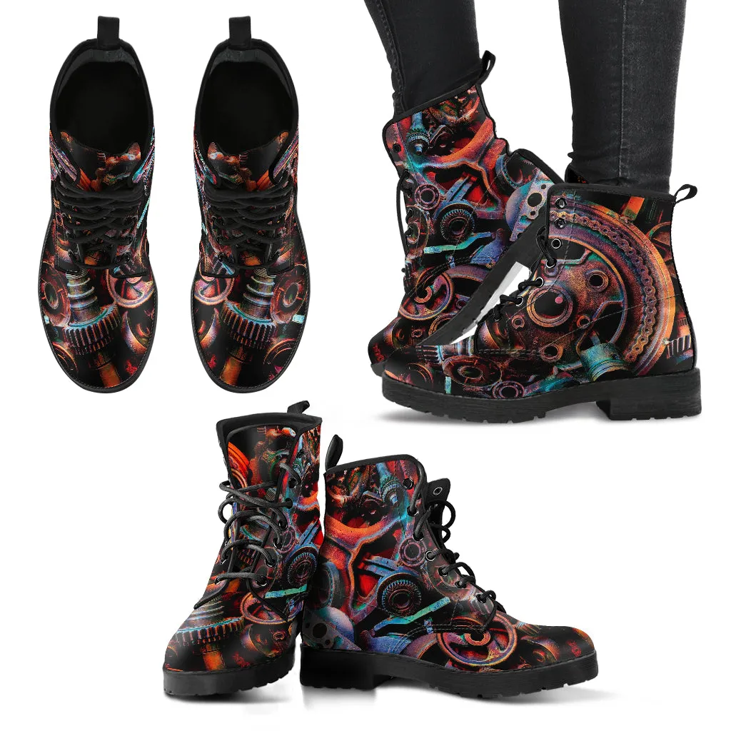 Combat Boots - Steampunk Inspired Design #105 | Grunge Unisex Adult Shoes, Vegan Leather Handmade Lace Up Boots, Custom Shoes Boho