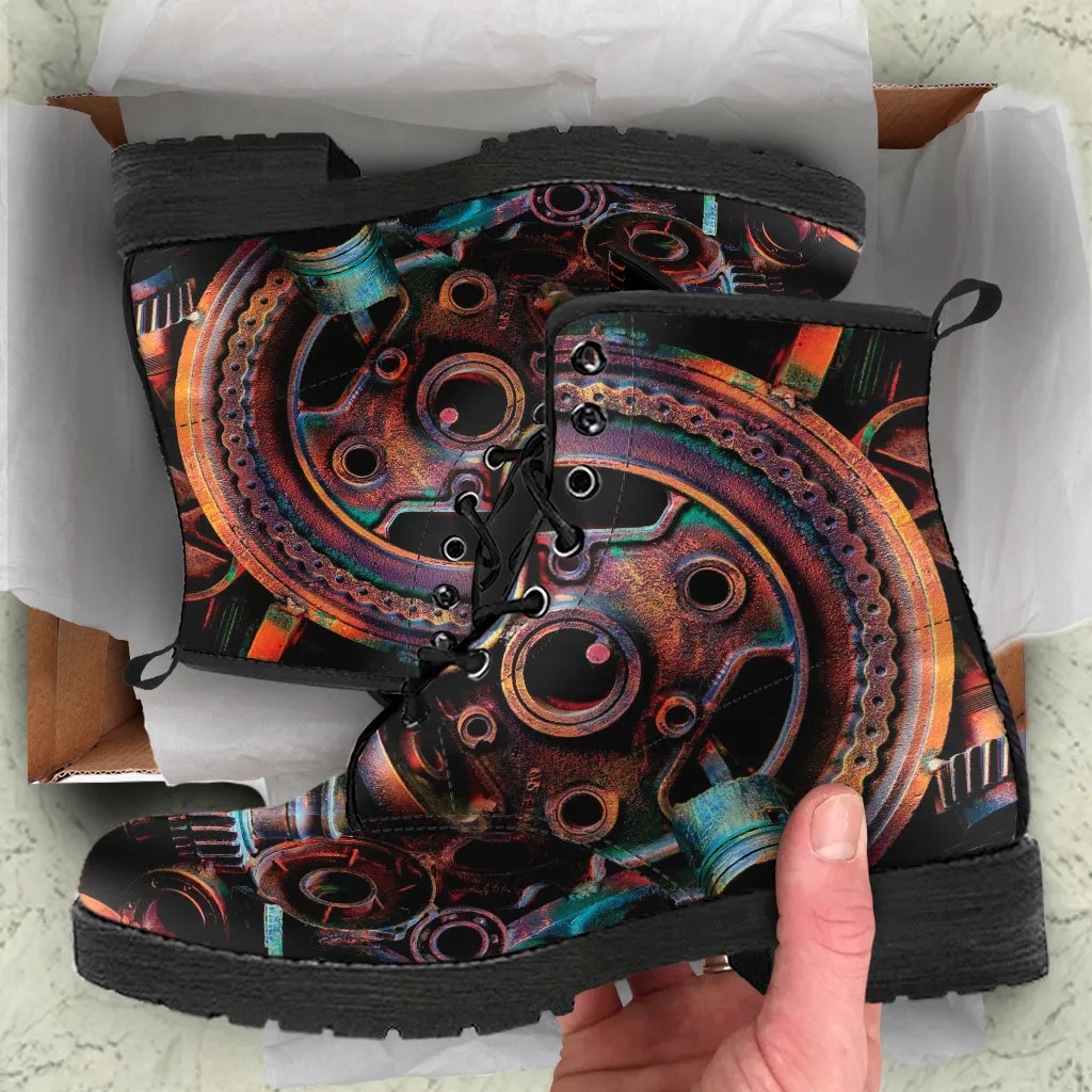 Combat Boots - Steampunk Inspired Design #105 | Grunge Unisex Adult Shoes, Vegan Leather Handmade Lace Up Boots, Custom Shoes Boho