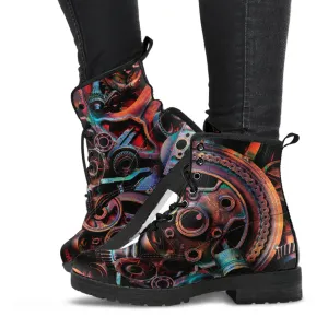 Combat Boots - Steampunk Inspired Design #105 | Grunge Unisex Adult Shoes, Vegan Leather Handmade Lace Up Boots, Custom Shoes Boho
