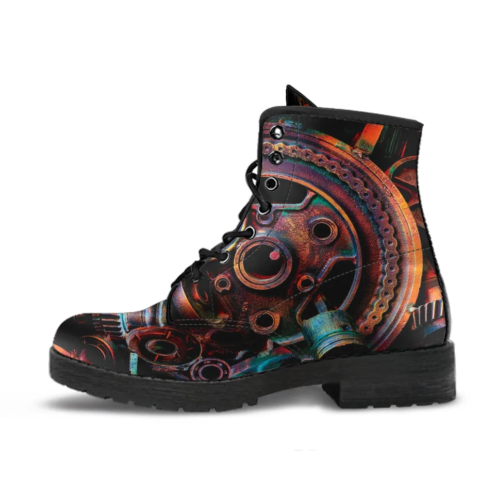 Combat Boots - Steampunk Inspired Design #105 | Grunge Unisex Adult Shoes, Vegan Leather Handmade Lace Up Boots, Custom Shoes Boho