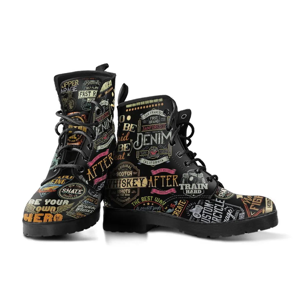 Combat Boots-Vintage Labels, Custom Shoes, Vegan Leather Boots, 2000s Boots