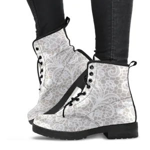 Combat Boots - White Lace Print #110 | Women's Boots, Custom Shoes, Aesthetic Shoes, Sorority Shoes, Vegan Leather, Vegan Shoes, 90s Boots