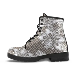 Combat Boots - White Lace Print #201 | Custom Shoes, Women's Boots, Vegan Leather Shoes, Hippie Boots, 90s Boots, Boho Shoes