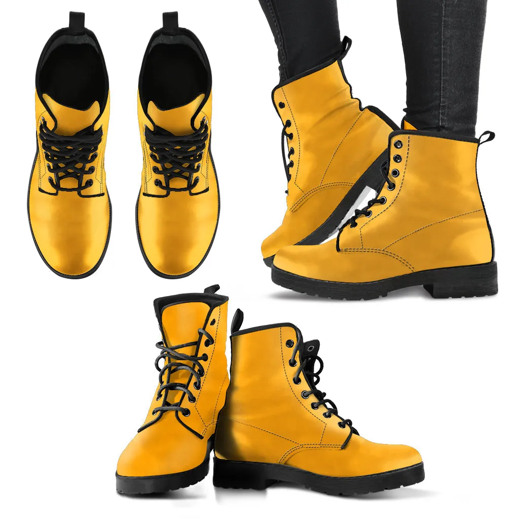 Combat Boots - Yellow | Boho Shoes, Handmade Lace Up Boots, Vegan Leather Lace Up Boots Women