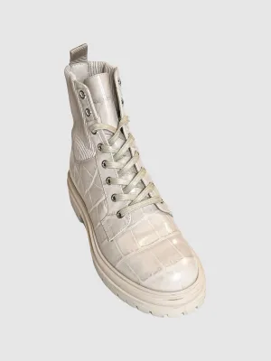 Croc Embossed Combat Boots - Size 37