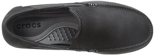 crocs Men's Santa Cruz 2 Luxe Leather M Slip-On Loafer, Black/Black, 11 M US
