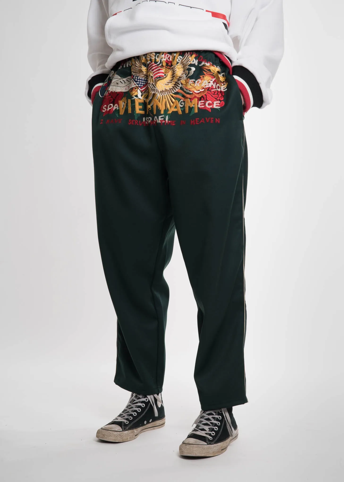 Dark Green Embroidery Track Pants