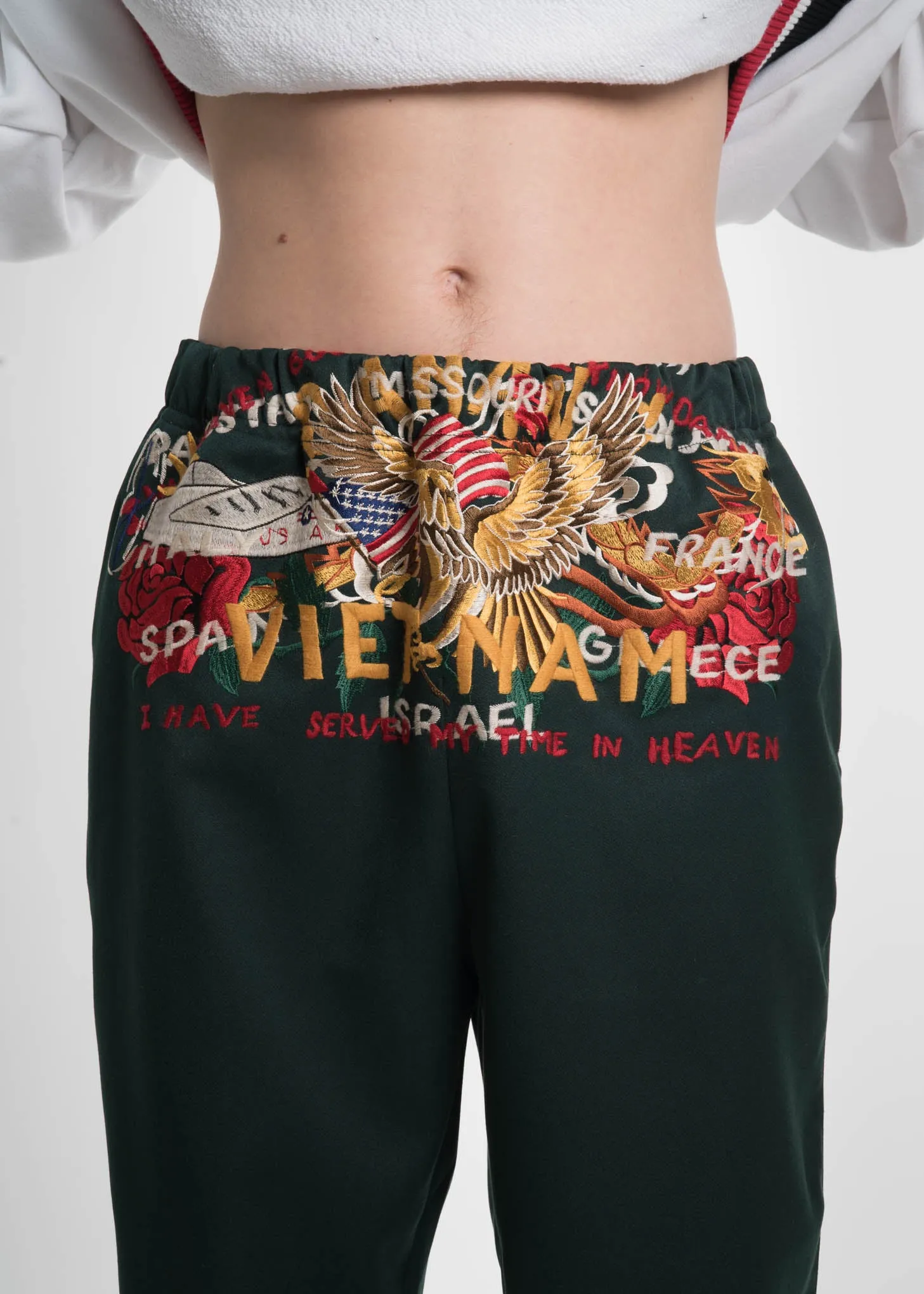 Dark Green Embroidery Track Pants