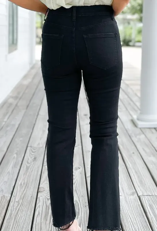 Distressed Cropped Black Jeans