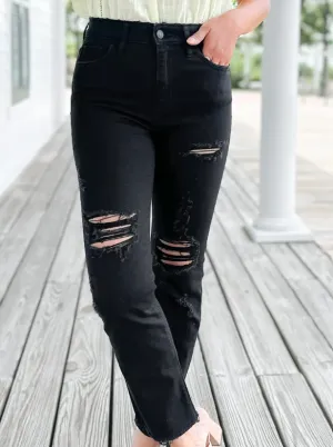 Distressed Cropped Black Jeans