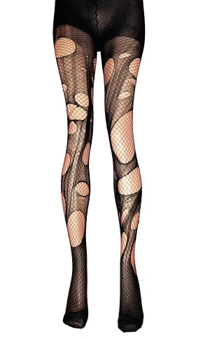 Double layered torn Dark Red | Black fishnet tights