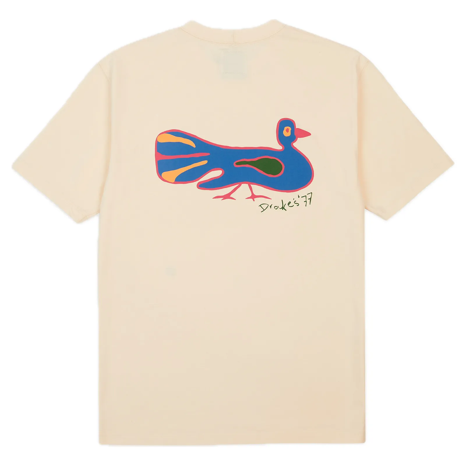 Drake's Peacock Graphic Print SS Hiking Tee; Antique White