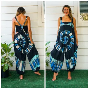 Festival Queen Hand Dyed Hippie Racerback Dungarees Jumpsuit Romper