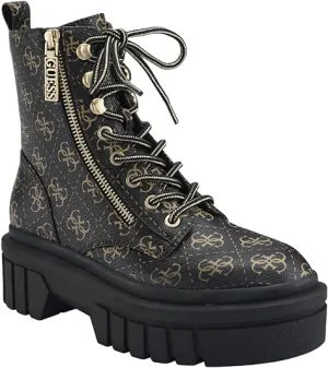 GUESS Women's Ferina Faux Leather Combat & Lace-up Boots  Color Brown Multi Size 7.5M