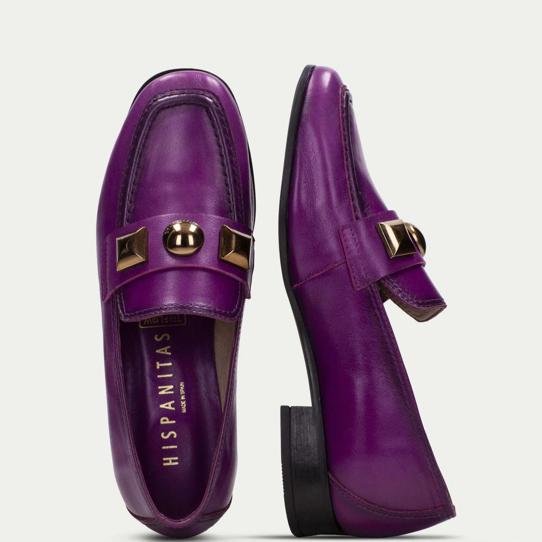 Hispanitas Magenta Leather Slip On Loafers