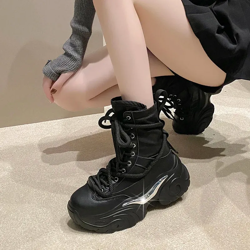 Hnzxzm Chunky Heels Punk Style Boots Women Autumn Winter Platform Combat Boots Woman Thick Bottom Gothic Motorcycle Botas
