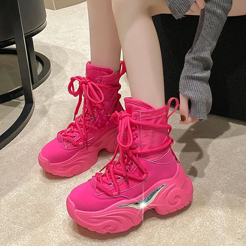 Hnzxzm Chunky Heels Punk Style Boots Women Autumn Winter Platform Combat Boots Woman Thick Bottom Gothic Motorcycle Botas