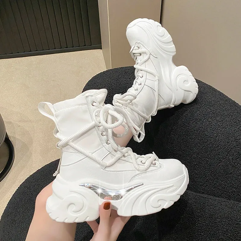 Hnzxzm Chunky Heels Punk Style Boots Women Autumn Winter Platform Combat Boots Woman Thick Bottom Gothic Motorcycle Botas