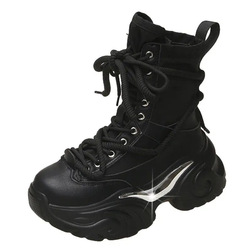 Hnzxzm Chunky Heels Punk Style Boots Women Autumn Winter Platform Combat Boots Woman Thick Bottom Gothic Motorcycle Botas