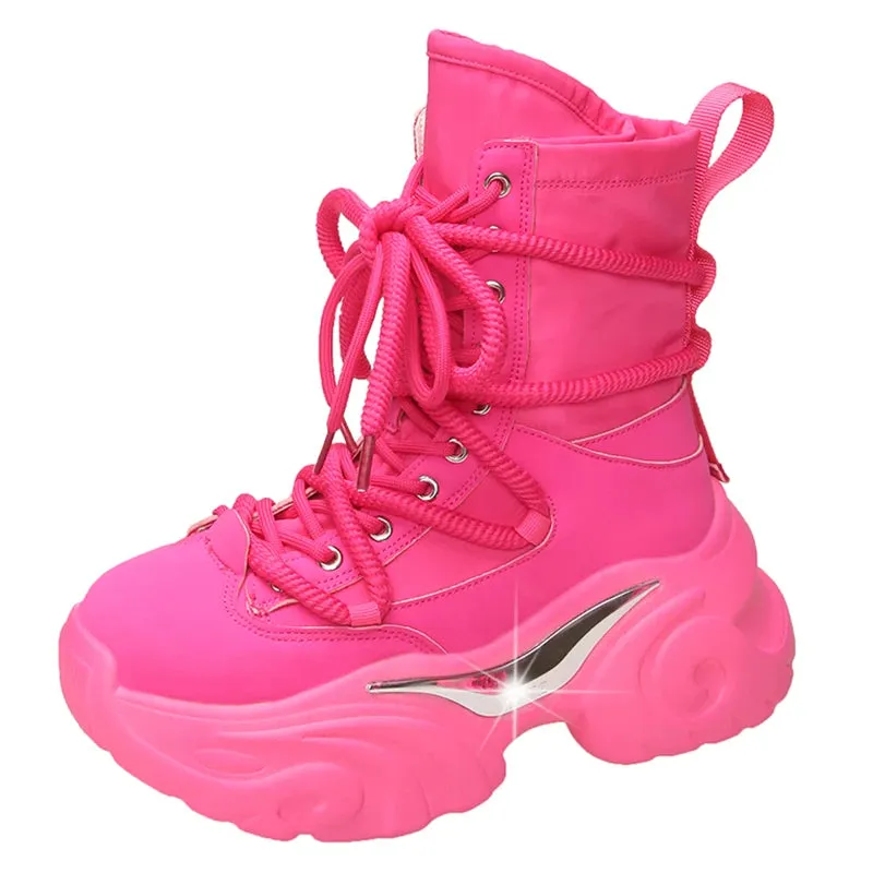 Hnzxzm Chunky Heels Punk Style Boots Women Autumn Winter Platform Combat Boots Woman Thick Bottom Gothic Motorcycle Botas
