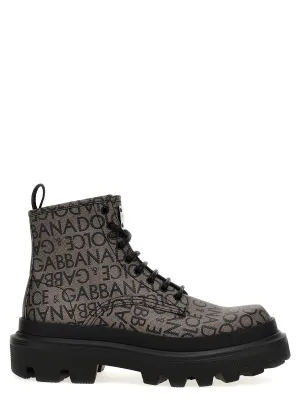 Jacquard Logo Combat Boots Stivali E Stivaletti Grigio