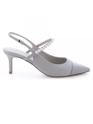 Kennel & Schmenger Rome Pale Grey Slingback Heeled Shoes With Pearls 31-72690-321