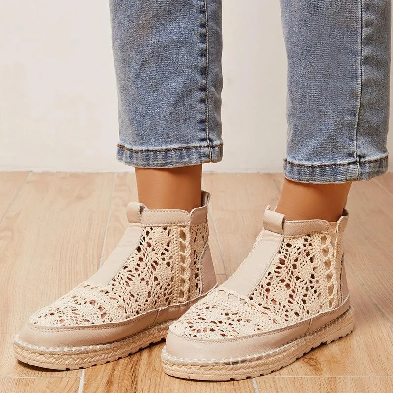 Lace hollow slip on summer boots