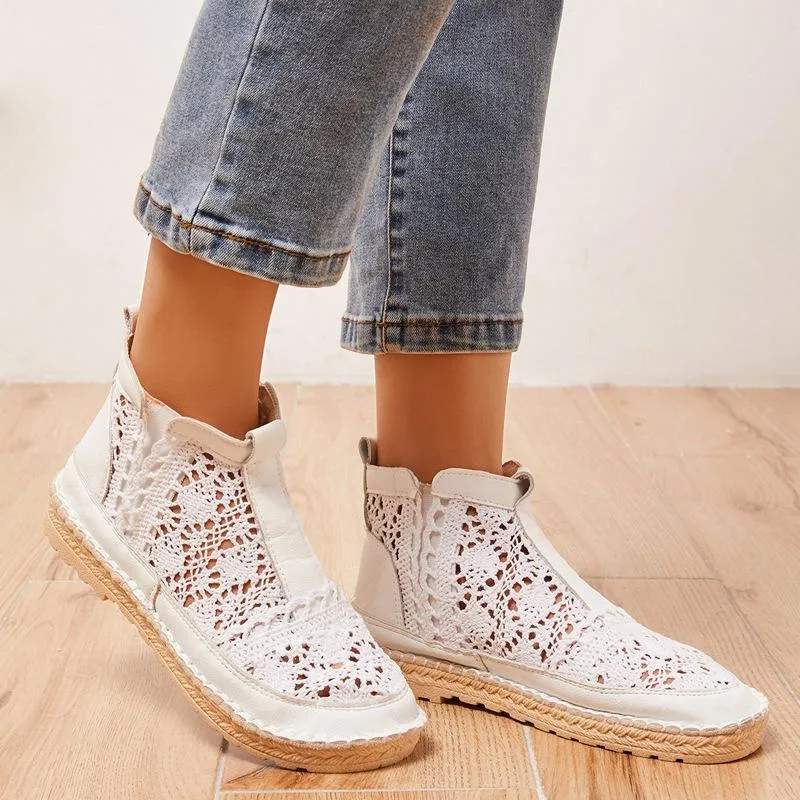 Lace hollow slip on summer boots