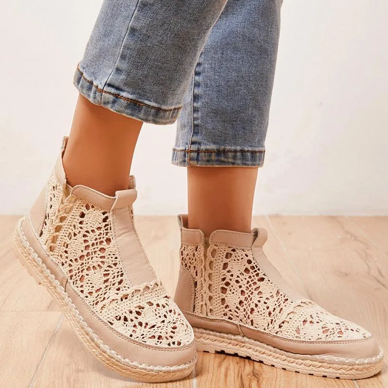 Lace hollow slip on summer boots