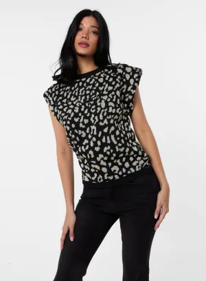 Leopard Print Shoulder Pad Top