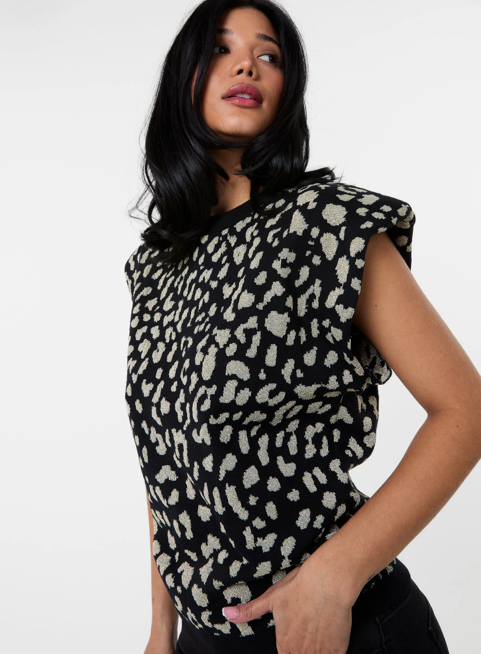 Leopard Print Shoulder Pad Top